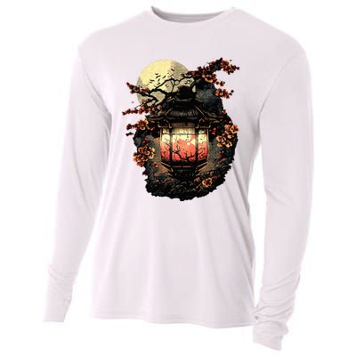 Japan Art Japanese Pagoda Lantern Sakura Blossom Aesthetic Cooling Performance Long Sleeve Crew