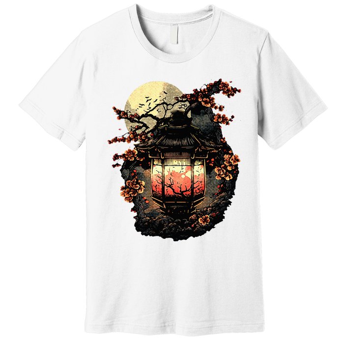 Japan Art Japanese Pagoda Lantern Sakura Blossom Aesthetic Premium T-Shirt