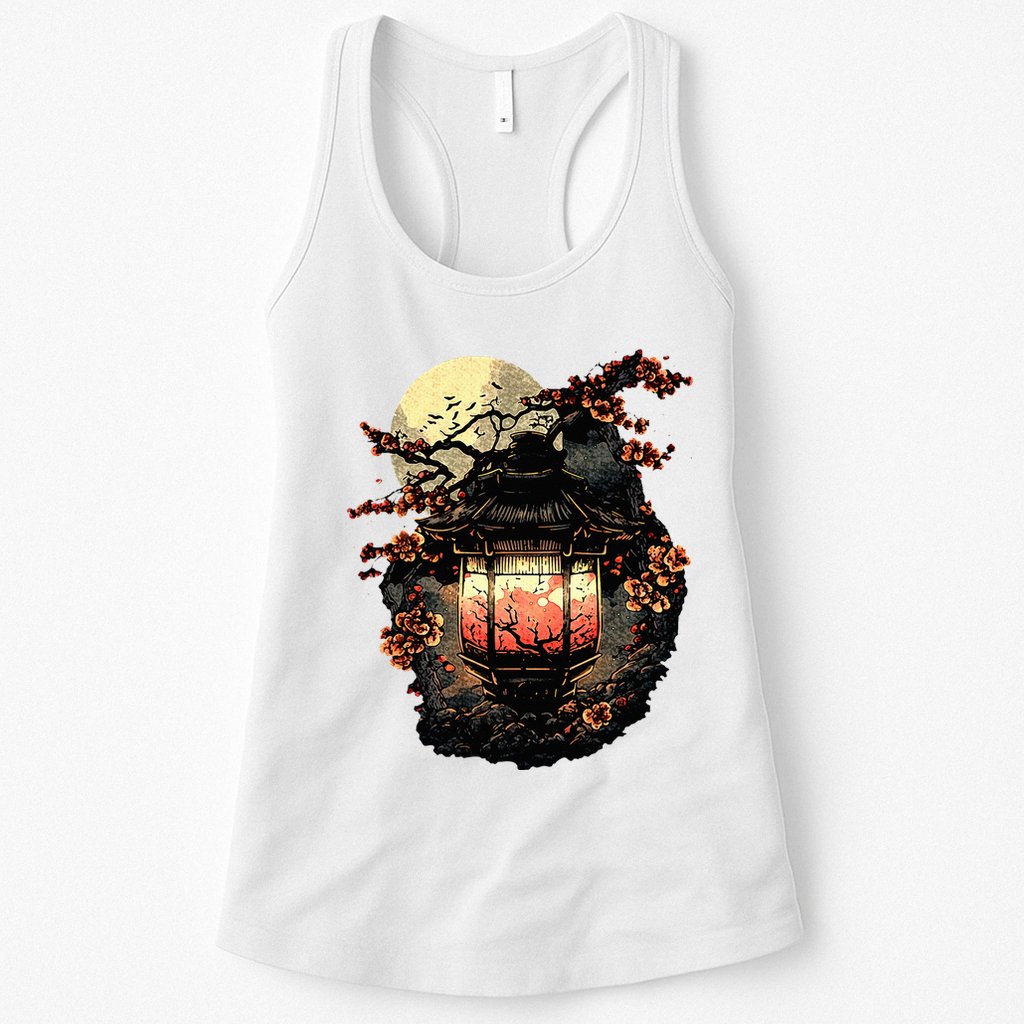 Japan Art Japanese Pagoda Lantern Sakura Blossom Aesthetic Womens Tank Top