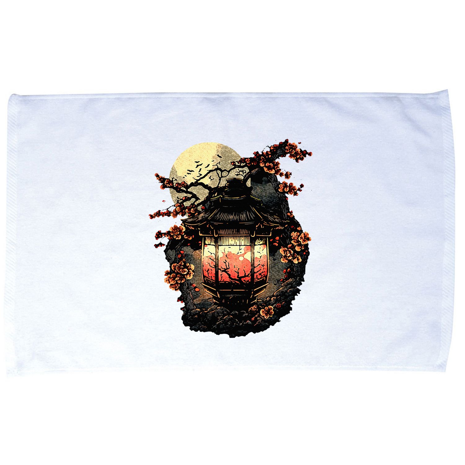 Japan Art Japanese Pagoda Lantern Sakura Blossom Aesthetic Microfiber Hand Towel