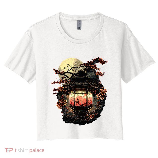 Japan Art Japanese Pagoda Lantern Sakura Blossom Aesthetic Crop Top