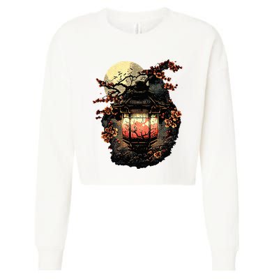Japan Art Japanese Pagoda Lantern Sakura Blossom Aesthetic Cropped Pullover Crew