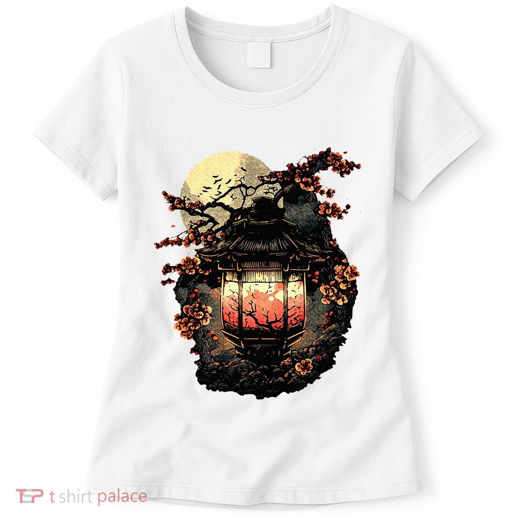 Japan Art Japanese Pagoda Lantern Sakura Blossom Aesthetic Womens T-Shirt