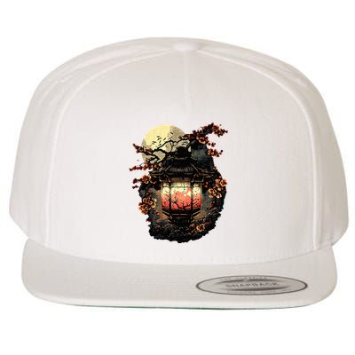 Japan Art Japanese Pagoda Lantern Sakura Blossom Aesthetic Wool Snapback Cap