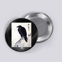 Japanese Art, Japanese Woodblock Art Print Crow Kyosai Button