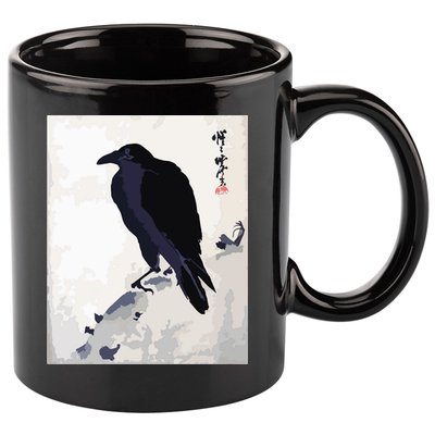 Japanese Art, Japanese Woodblock Art Print Crow Kyosai 11oz C Handle Ceramic Mug