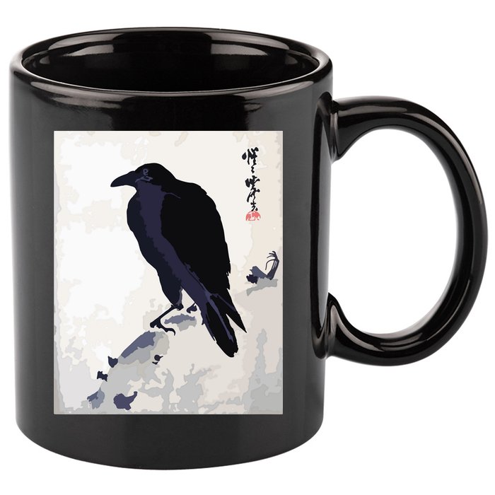 Japanese Art, Japanese Woodblock Art Print Crow Kyosai 11oz C Handle Ceramic Mug