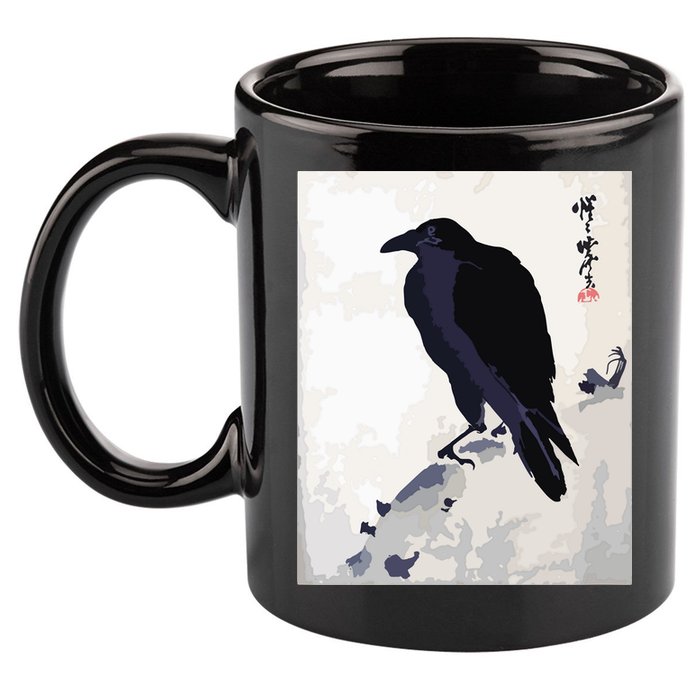 Japanese Art, Japanese Woodblock Art Print Crow Kyosai 11oz C Handle Ceramic Mug