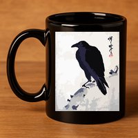 Japanese Art, Japanese Woodblock Art Print Crow Kyosai 11oz C Handle Ceramic Mug