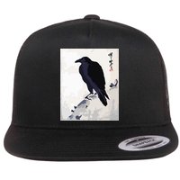 Japanese Art, Japanese Woodblock Art Print Crow Kyosai Flat Bill Trucker Hat