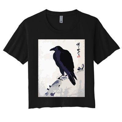 Japanese Art, Japanese Woodblock Art Print Crow Kyosai Women's Crop Top Tee