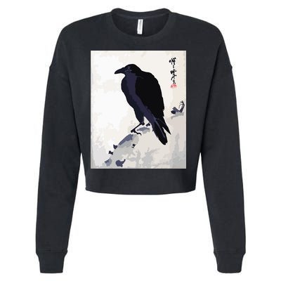 Japanese Art, Japanese Woodblock Art Print Crow Kyosai Cropped Pullover Crew
