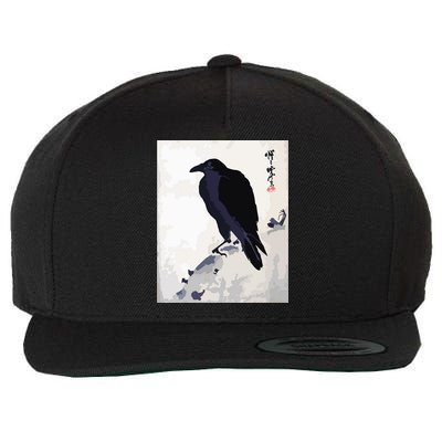 Japanese Art, Japanese Woodblock Art Print Crow Kyosai Wool Snapback Cap