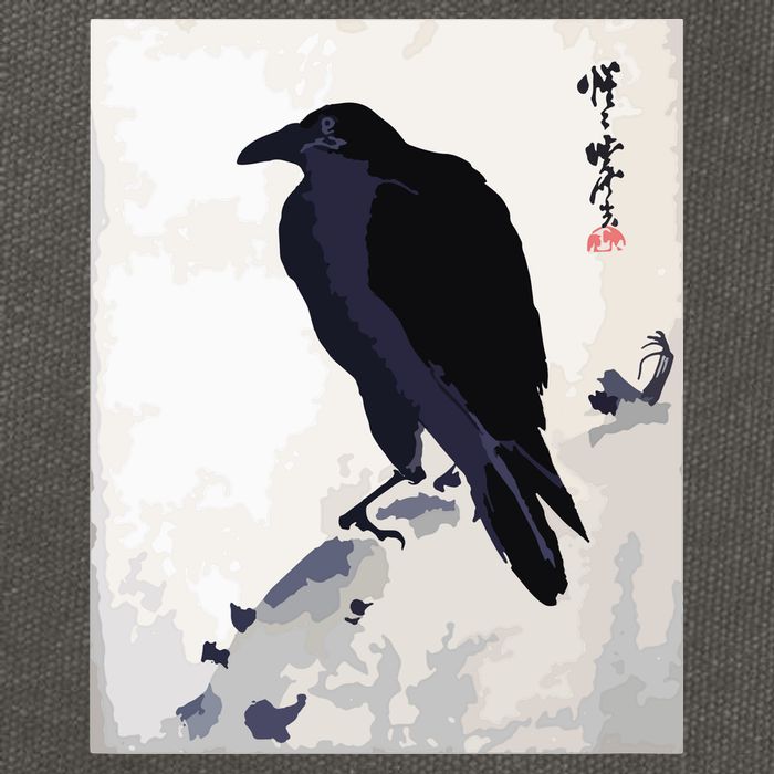 Japanese Art, Japanese Woodblock Art Print Crow Kyosai Cotton Canvas Backpack