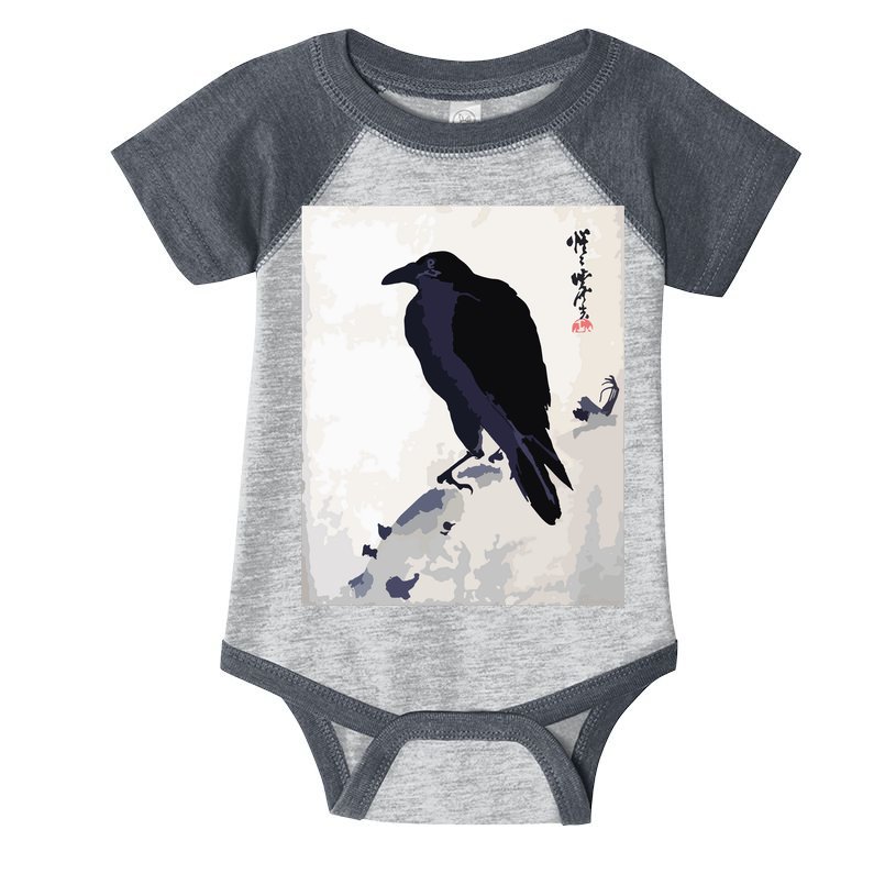 Japanese Art, Japanese Woodblock Art Print Crow Kyosai Infant Baby Jersey Bodysuit