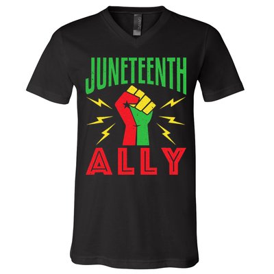 Juneteenth Ally June 19 Support Protest Pride Fist V-Neck T-Shirt
