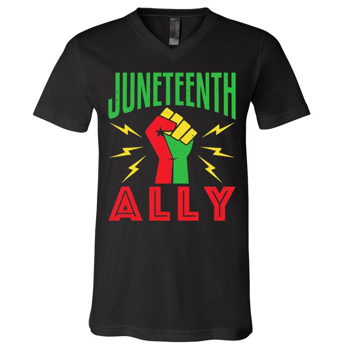 Juneteenth Ally June 19 Support Protest Pride Fist V-Neck T-Shirt
