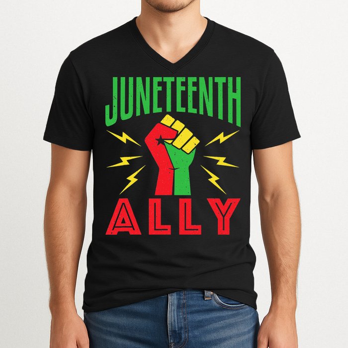 Juneteenth Ally June 19 Support Protest Pride Fist V-Neck T-Shirt