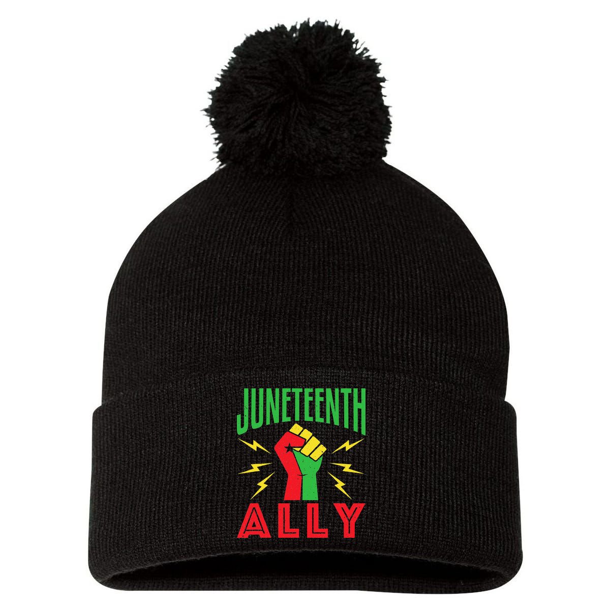 Juneteenth Ally June 19 Support Protest Pride Fist Pom Pom 12in Knit Beanie