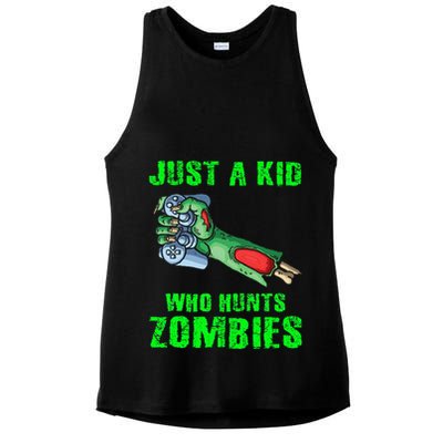 Just A K.I.D Who Hunts Zombies Halloween Gamer Zombie Ladies PosiCharge Tri-Blend Wicking Tank