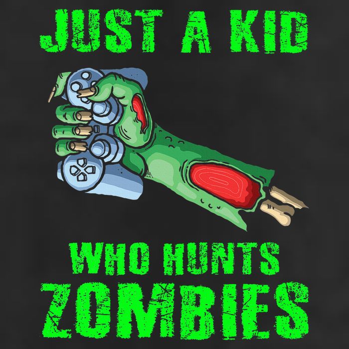 Just A K.I.D Who Hunts Zombies Halloween Gamer Zombie 7 Panel Mesh Trucker Snapback Hat