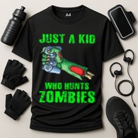 Just A K.I.D Who Hunts Zombies Halloween Gamer Zombie Performance Shirt