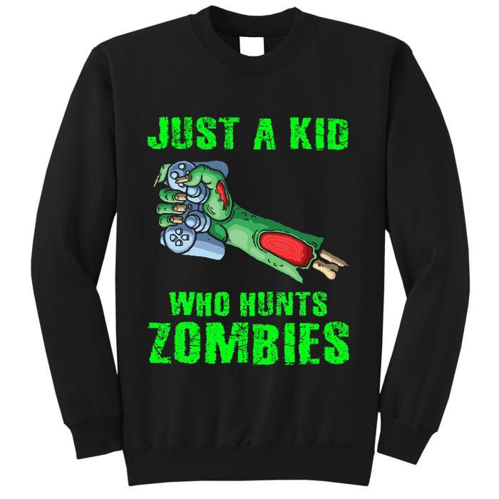 Just A K.I.D Who Hunts Zombies Halloween Gamer Zombie Sweatshirt