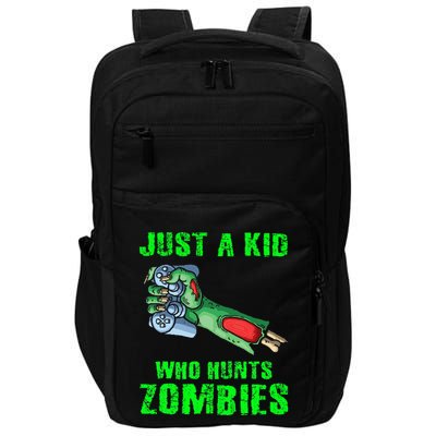 Just A K.I.D Who Hunts Zombies Halloween Gamer Zombie Impact Tech Backpack