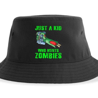 Just A K.I.D Who Hunts Zombies Halloween Gamer Zombie Sustainable Bucket Hat