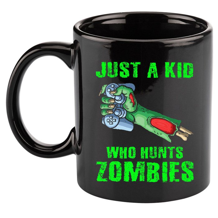 Just A K.I.D Who Hunts Zombies Halloween Gamer Zombie 11oz C Handle Ceramic Mug
