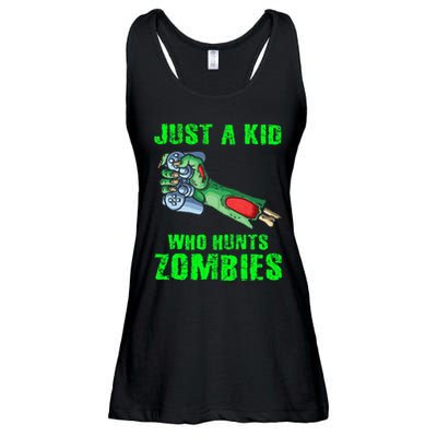 Just A K.I.D Who Hunts Zombies Halloween Gamer Zombie Ladies Essential Flowy Tank