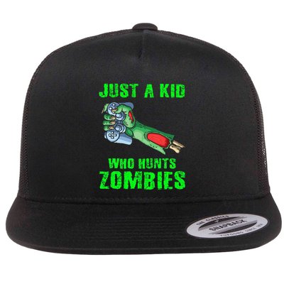 Just A K.I.D Who Hunts Zombies Halloween Gamer Zombie Flatbill Hat