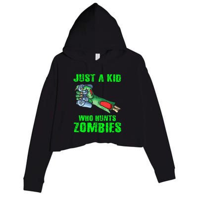 Just A K.I.D Who Hunts Zombies Halloween Gamer Zombie Crop Fleece Hoodie