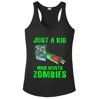 Just A K.I.D Who Hunts Zombies Halloween Gamer Zombie Ladies PosiCharge Competitor Racerback Tank