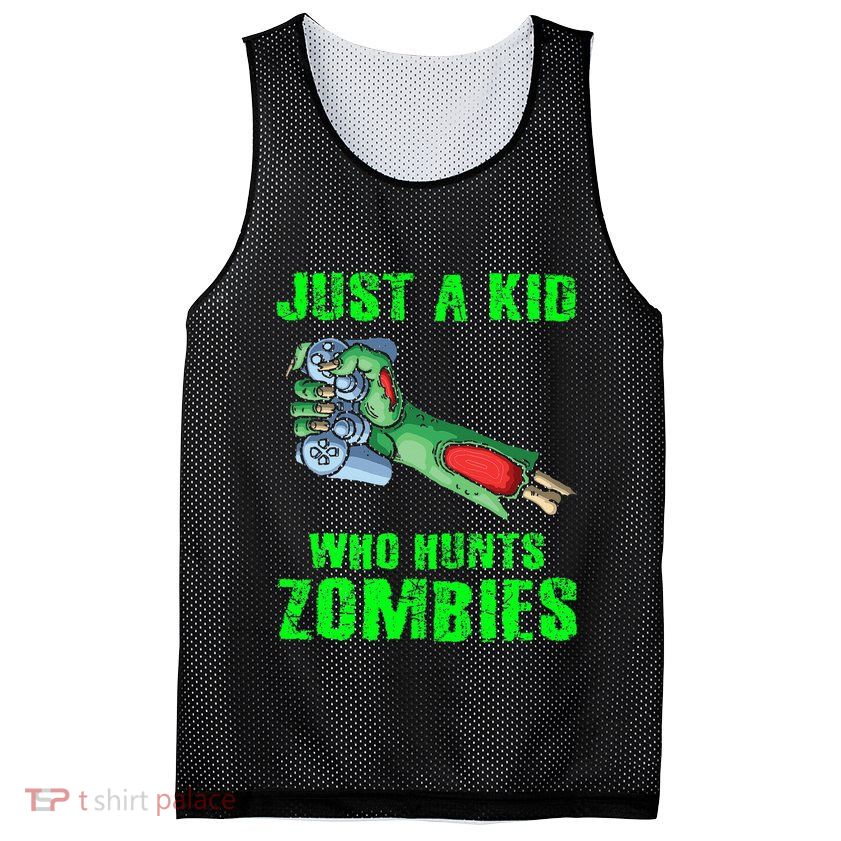 Just A K.I.D Who Hunts Zombies Halloween Gamer Zombie Mesh Reversible Basketball Jersey Tank