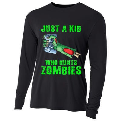 Just A K.I.D Who Hunts Zombies Halloween Gamer Zombie Cooling Performance Long Sleeve Crew