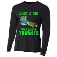 Just A K.I.D Who Hunts Zombies Halloween Gamer Zombie Cooling Performance Long Sleeve Crew