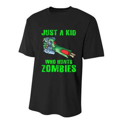 Just A K.I.D Who Hunts Zombies Halloween Gamer Zombie Youth Performance Sprint T-Shirt
