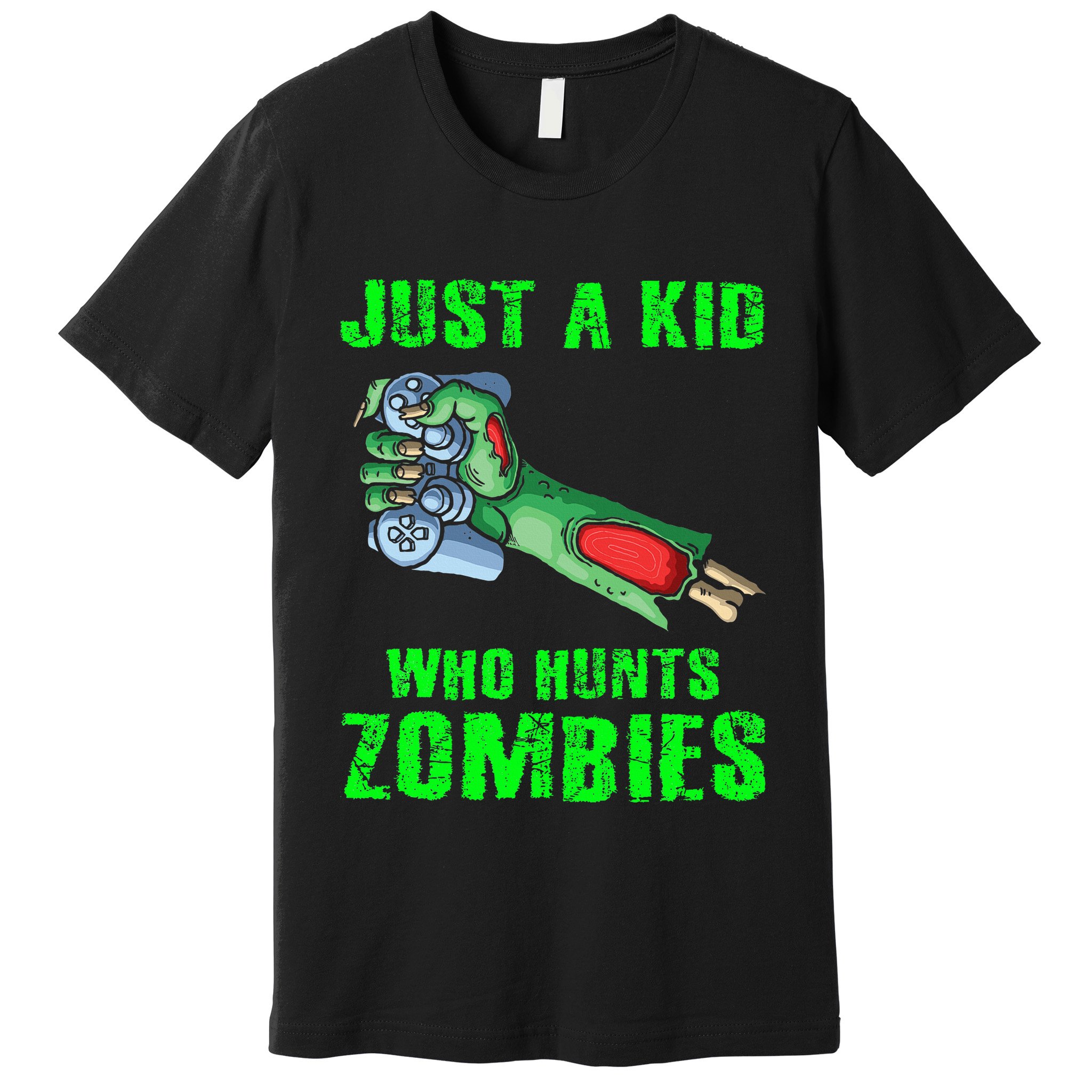 Just A K.I.D Who Hunts Zombies Halloween Gamer Zombie Premium T-Shirt