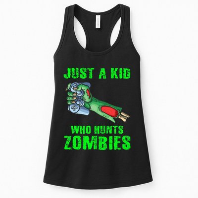 Just A K.I.D Who Hunts Zombies Halloween Gamer Zombie Womens Tank Top