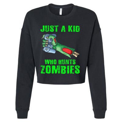 Just A K.I.D Who Hunts Zombies Halloween Gamer Zombie Cropped Pullover Crew