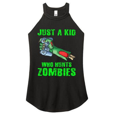 Just A K.I.D Who Hunts Zombies Halloween Gamer Zombie Women's Perfect Tri Rocker Tank