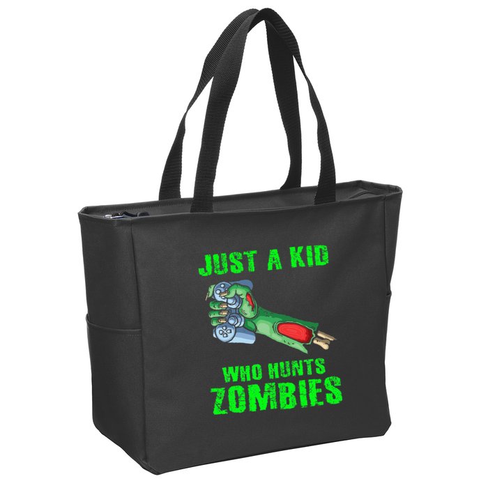 Just A K.I.D Who Hunts Zombies Halloween Gamer Zombie Zip Tote Bag