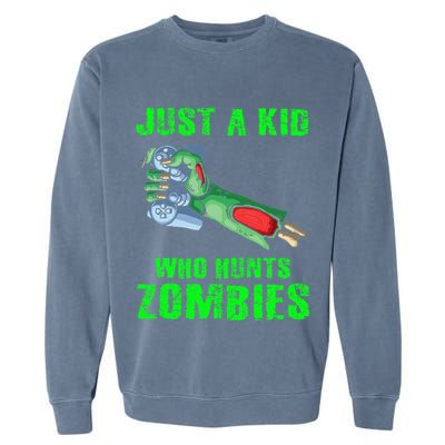 Just A K.I.D Who Hunts Zombies Halloween Gamer Zombie Garment-Dyed Sweatshirt
