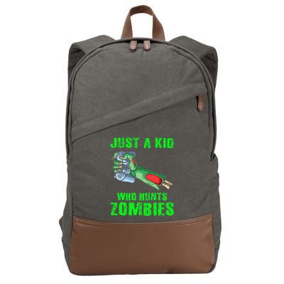 Just A K.I.D Who Hunts Zombies Halloween Gamer Zombie Cotton Canvas Backpack