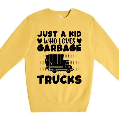 Just A Kid Who Loves Garbage Trucks Graphic Premium Crewneck Sweatshirt