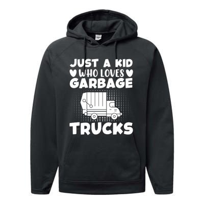 Just A Kid Who Loves Garbage Trucks Graphic Performance Fleece Hoodie