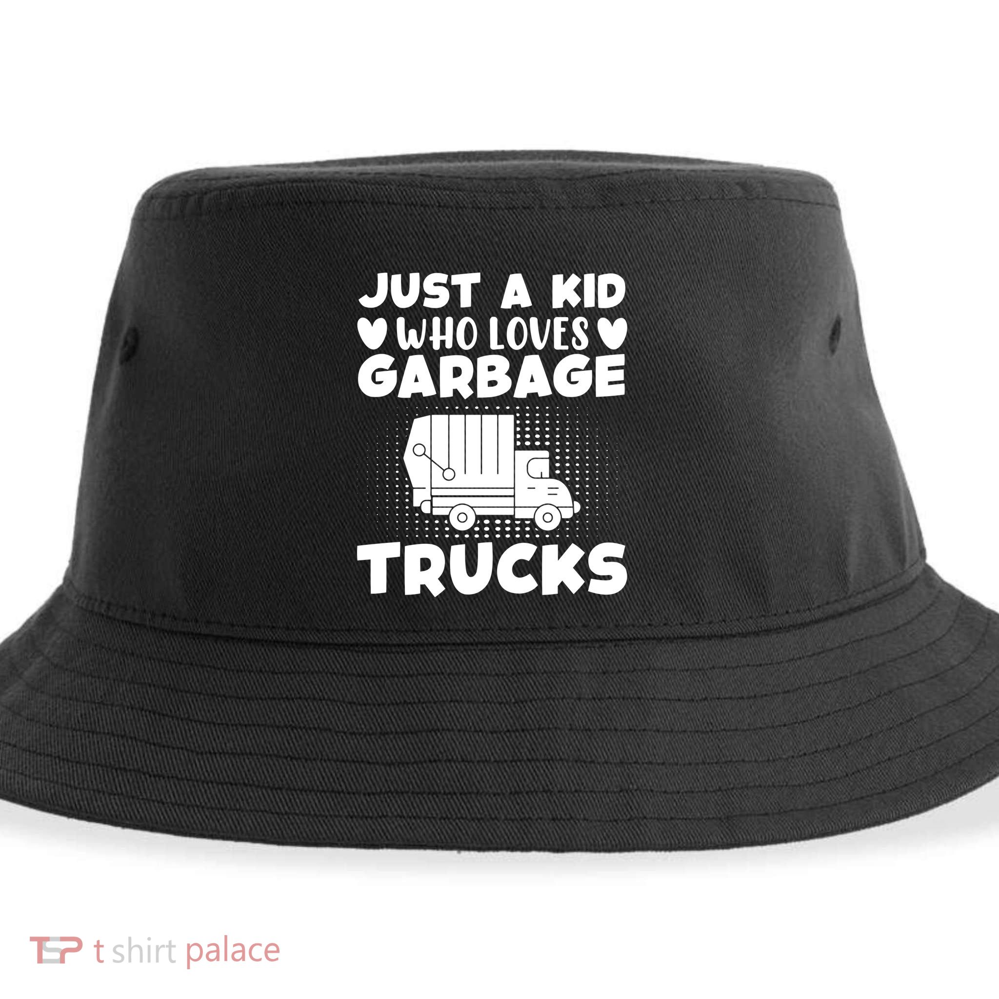 Just A Kid Who Loves Garbage Trucks Graphic Sustainable Bucket Hat