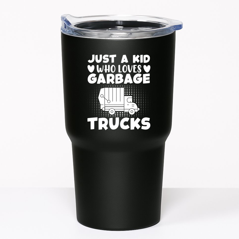 Just A Kid Who Loves Garbage Trucks Graphic Tumbler