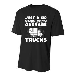 Just A Kid Who Loves Garbage Trucks Graphic Youth Performance Sprint T-Shirt